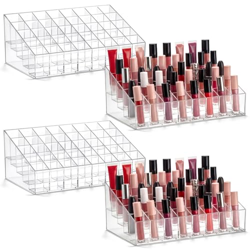 4 Pieces Lipstick Organizer Set - 40 Slot Clear Acrylic Lip Gloss Holders - Vanity Storage