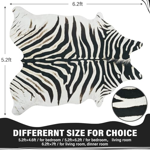 Western Faux Zebra Rug 5.2x6.2 Ft Non-Slip Black & White Animal Skin Decor