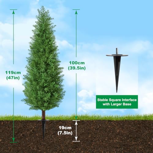 4FT Artificial Cedar Topiary Tree with Ground Spike - Realistic Fake Plant for Indoor & Outdoor Decor