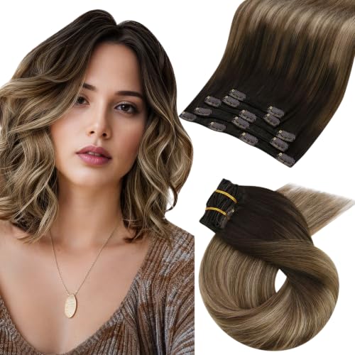 Moresoo Balayage Dark Brown to Toffee Blonde Clip-In Hair Extensions 12 Inch 80g