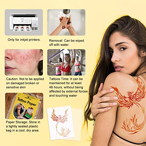 Printable Temporary Tattoo Paper Sheets 8.5x11 Inch - 30 Sets for Inkjet Printers, DIY Skin Transfers for Parties & Celebrations