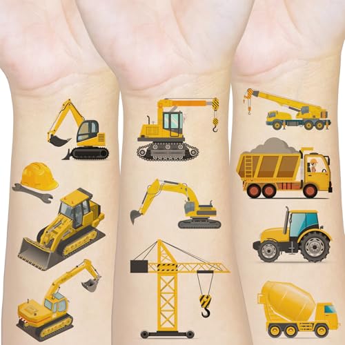 300PCS Construction Zone Party Favors Tattoos Temporary - Construction Birthday Party Supplies Decorations Goodie Bags Stuffers Tractor Truck Body Stickers
