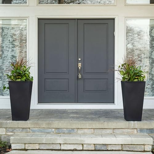 Onyx Black Step2 Tremont Tall Square Tapered Planter 28in Self-Watering