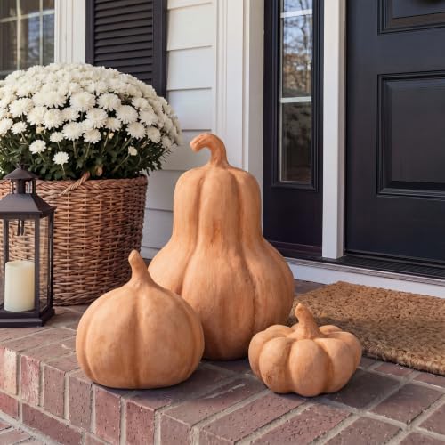 Fall Decor Set of 3 Handmade Terracotta Pumpkins for Indoor Outdoor Autumn Decoration