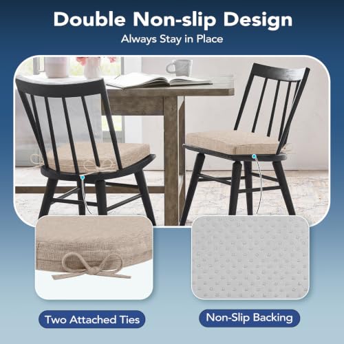 Oatmeal Beige Set of 6 Memory Foam Chair Cushions for Dining Chairs with Non-Slip Ties