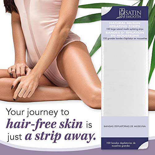 Satin Smooth Muslin Wax Strips for Face & Body Hair Removal - 100 Count Pack of 2
