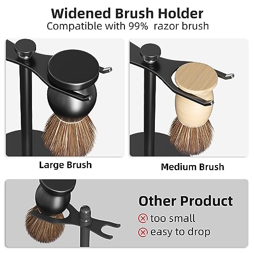 pickpiff Safety Razor Stand With Brush Holder, Black Heavy Duty Metal Shaving Holder for Men, Extra Wide Openings, Fits Most Brushes and All Kinds Of Razors
