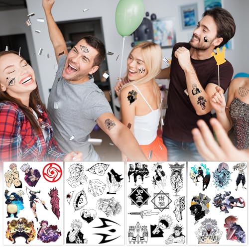 Anime JJK Halloween Face Temporary Tattoos£¨8 Sheets) Gifts Anime Cosplay Decor Tattoos Merch Cartoon Stickers Decal Party Favors Supplies for Teens Adult Man Women