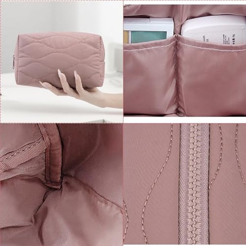 Fluffy Quilted Makeup Bag Suitable for Women and Girls, Multi-pocket Cosmetic Pouch Travel Toiletry Bag for Storing Toiletries Portable Storage Cosmetic Travel Cloth Bag£¨Black£©