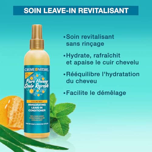 Creme of Nature Pure Honey Scalp Refresh Leave-In Conditioner, With Aloe Vera, Peppermint & Honey, Detangles & Moisturizes Hair & Scalp, Ideal for Braids, 8 oz