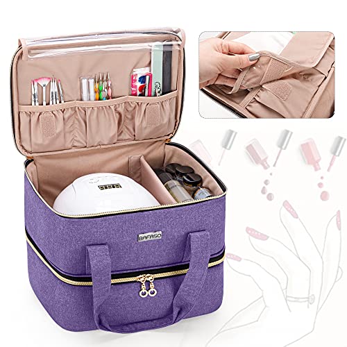 Purple Nail Polish Organizer with Lamp Holder - Holds 40 Bottles & Nail Lamp