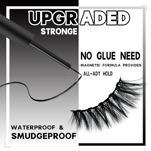 Magnetic Eyelashes with Eyeliner Kit, Synthetic Fiber, Natural Look, Waterproof, No Glue Required (Black+8)