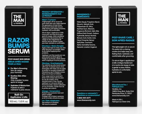 Vanibiss Men's Razor Bumps Serum - Ingrown Hair & Post-Shave Skin Care, Metal Roll-On, 3.5 fl oz