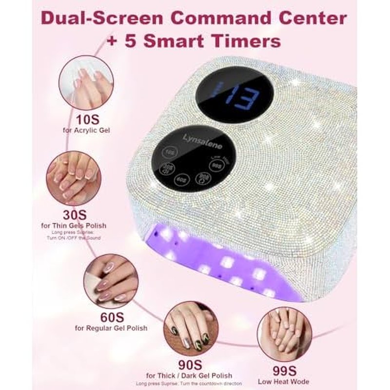 80W Cordless Nail Lamp with Magnetic Detachable Base, Dual-Screen Display & Gel Nail Light, Professional UV/LED Light for Gel Nails Fast Curing All Gel Polishes (Diamond)
