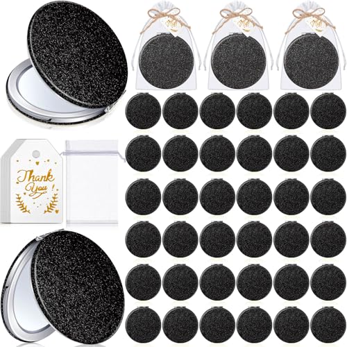 Chunful 30 Black Compact Magnifying Mirrors Wedding Gift Set with Thank You Cards