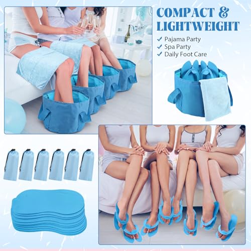 Foldable Foot Bath Kit with Towels & Slippers - Sky Blue 6-Piece Set