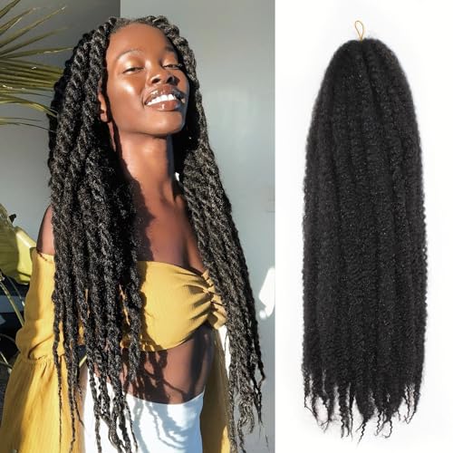 30 Inch Afro Kinky Curly Braiding Hair - Marley Twist Extensions, 8 Pack of 1B