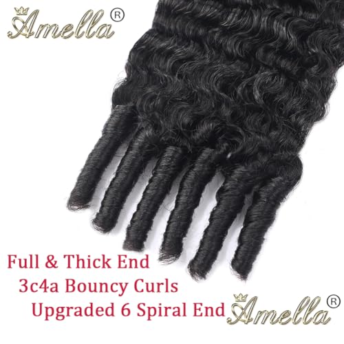 Amella Burmese Curly Human Hair Bundles 20 Inch Natural Black #1B Spiral End, 3C4A, Full Head Voluminous Style