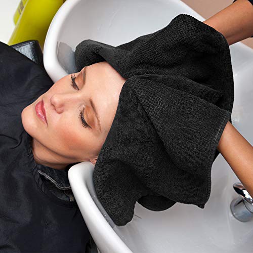 12 Pack Salon Towels - Black 16x27 Inch 100% Cotton Hair & Spa Towels