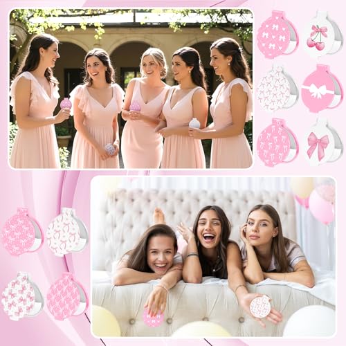 Pink Bow Compact Mirrors Bulk - 50 Pcs Coquette Party Favors, Pink & White Variation