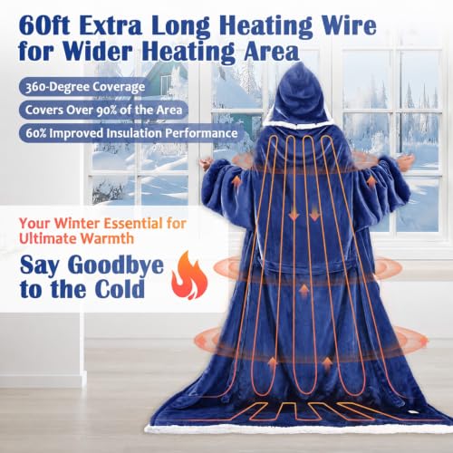Pravoluxmax Blue Wearable Heated Blanket with Sleeves - Electric Snuggle Throw