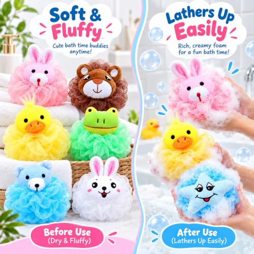 Kids Cartoon Animal Bath Loofahs Bulk 16 Pack Soft Shower Sponges for Children