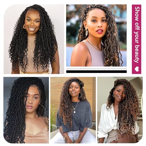 Peliri Goddess Locs Crochet Hair 24 Inch - Pre Looped Faux Locs for Black Women, 8 Packs/12 Strands, 1B/30