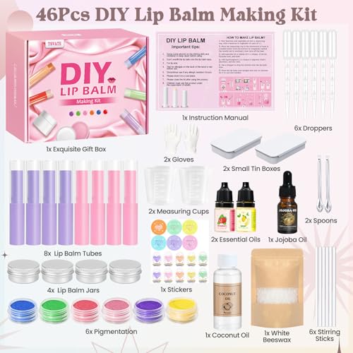 DIY Lip Balm Kit with Shea Butter, Beeswax & Natural Oils - Make Your Own Moisturizing Lip Gloss for Women & Girls