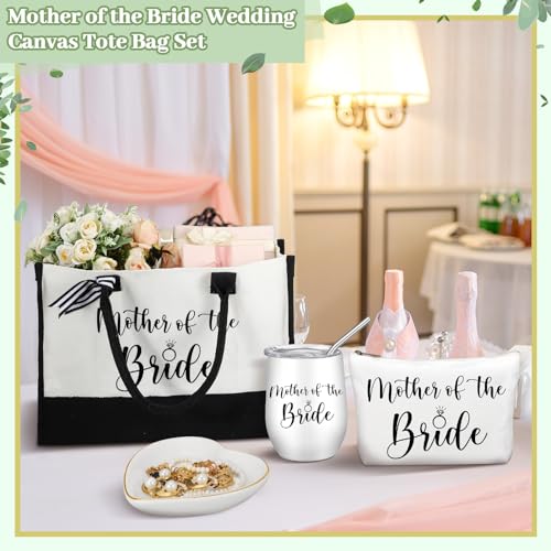 Mother of the Bride Gift Set - Tote Bag, Makeup Bag, Tumbler & Ring Tray - FoldTier
