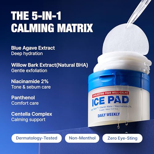 Daily Weekly Cooling Toner Pads for Men - Pore Care & Skin Refresh, 70 Pads
