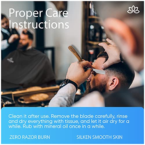 Equinox Fancy Straight Edge Razor - Manual Shaver for Men - Includes 100 Disposable Derby Blades - Wooden Handle - Barber Kit - Straight Razors for Men - Navajas para barbero - retro straight razor