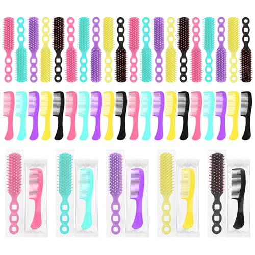 Skourvut 100 Pack Disposable Hair Combs & Brushes - Assorted Colors, Individually Wrapped, Travel & Styling Use