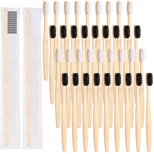 Bamboo Toothbrushes Bulk Pack - 200 Soft Charcoal Toothbrushes for Travel & Home