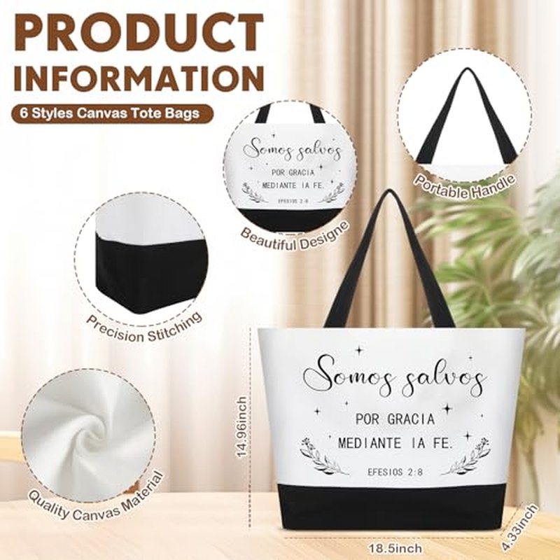 12 Pcs Gifts for Women Canvas Tote Bags with Inspirational Makeup Bags Christian Gifts for Mothers Church Teacher