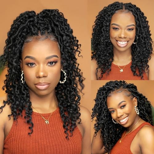 Goddess Locs Crochet Hair 12 Inch Faux Locs Crochet Hair 6 Packs Pre Looped Crochet Hair for Black Women, Boho Crochet Locs with Curly Ends 1B