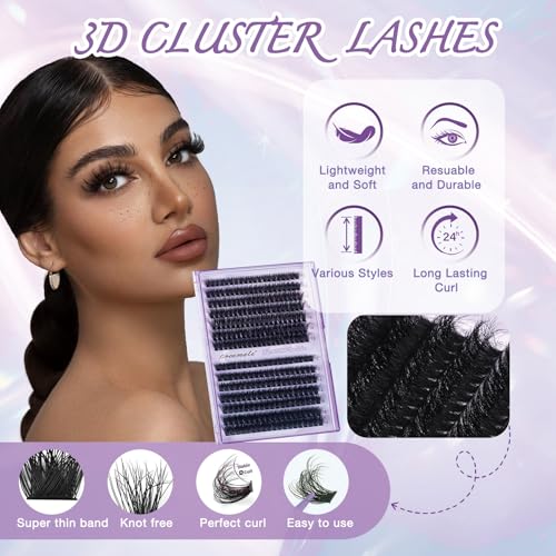 Cluster Lashes Individual Cluster Eyelashes D Curl Mix 10-18mm (60D+80D) Eyelashes Cluster Volume & Dramatic Russian Individual Eye Lashes for Beginners (60D+80D Lash kit)