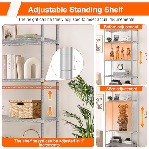UEAKPIC 5-Tier Wire Shelving Unit Silver-Gray 29.5" W x 13.8" D x 61" H - Heavy Duty Metal Storage Rack with Wheels & Adjustable Shelves