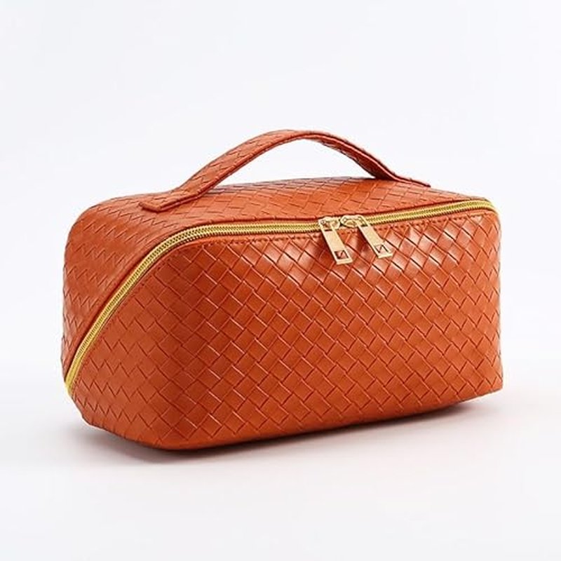 GENERIC Savatti Large Capacity Makeup Organizer Bag, Travel Toiletry Bag with Wide Open Pouch, Cosmetic Bag for Women, Makeup Brush Holder, Toiletries Accessories (165, brown)