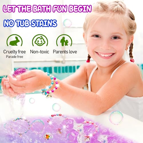 Unicorn Bath Bombs for Girls with Surprise Jewelry - Kids Organic Scented Bath Bombs Set - Birthday Gift, Toddler & Kids Ages 3-8, 12 Pack