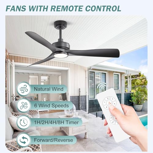 Breezary 52 Inch Outdoor Weatherproof Ceiling Fan with Light and Remote