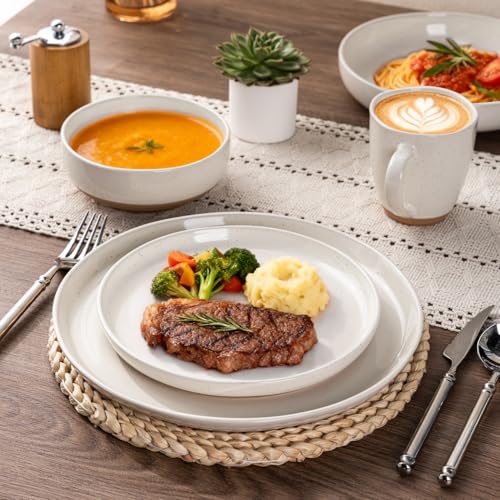 Light Beige Dinnerware Set for 6 - 18 Pieces Ceramic Plates & Bowls