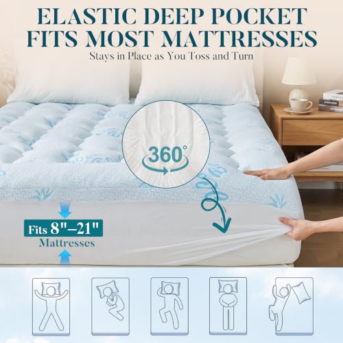 Light Blue King Cooling Gel Memory Foam Mattress Topper 78x80 in for Hot Sleepers