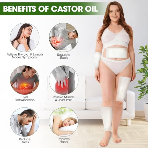 Castor Oil Pack Wrap - Disposable Self-Adhesive Large Patches for Liver & Stomach Relief - 24 Pack