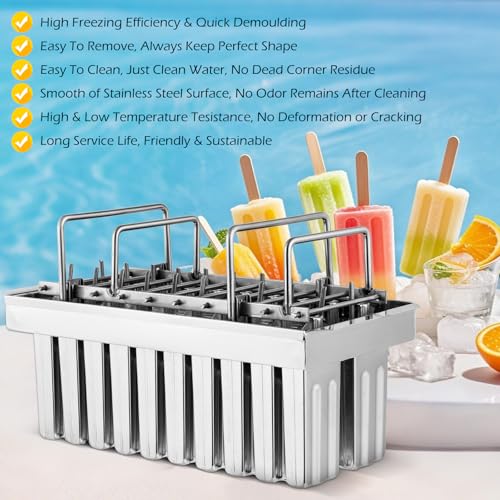 Commercial Stainless Steel Popsicle Molds 20PCS Flat Heads with Double Slots - 85ml