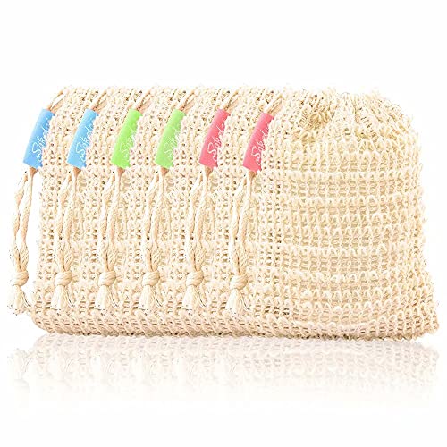 Bar Soap Saver Bags 6 Pieces, Shampoo & Conditioner Bar Holder for Preserve Soap Bars, Natural Sisal Soap Pouch for Exfoliating Body Scrubber, Travel Mesh Soap Pocket Soap Sack Use in Shower Bath