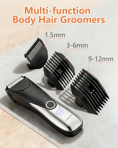 Lumiflexa Waterproof Body Hair Trimmer with LED Display, 6500 RPM, Adjustable Combs, USB-C Charging
