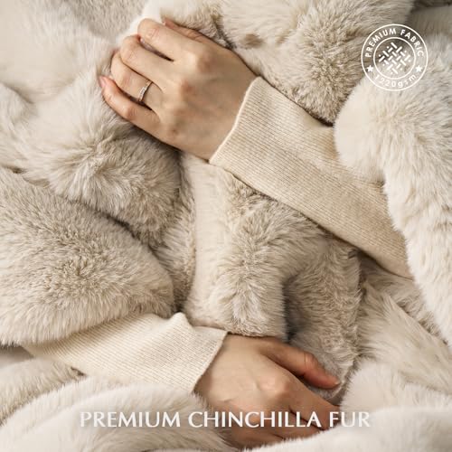 EverGrace Birch Mink Faux Chinchilla Fur Throw Blanket 60x80 Inches - Luxurious Plush Cozy Bed & Decor Accent