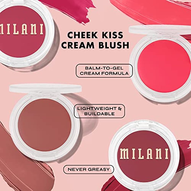 Milani Blush Makeup ? Cheek Kiss Cream Blush for Cheeks, Buildable Cream-to-Gel Blusher & Lip Tint, Dewy Natural Color, Hydrating - Merlot Moment