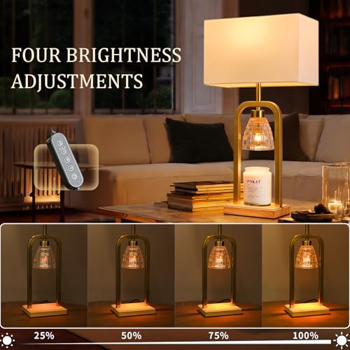 PoKat 2-in-1 Gold Table Lamp with Candle Warmer & Dimmer - Brushed Wood Finish
