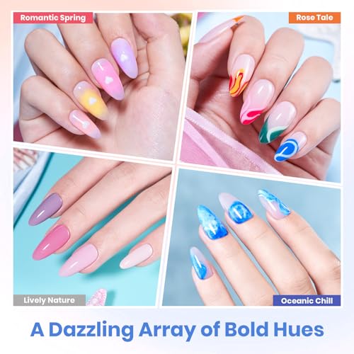 Beetles 100 Colors Gel Nail Polish Set, 119 PCS Kit All Season Cat Eye Pink Blue Jelly with Blooming Gel 15ml Clear Uv Led Blossom Nails for Spreading Effect Marblee